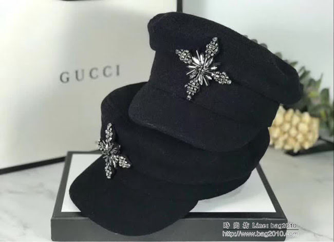 GUCCI古馳 新款 經典百搭十字架亮鑽羊毛軍帽 LLWJ6759